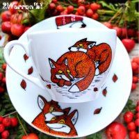 Sleeping Foxes Mug with Saucer