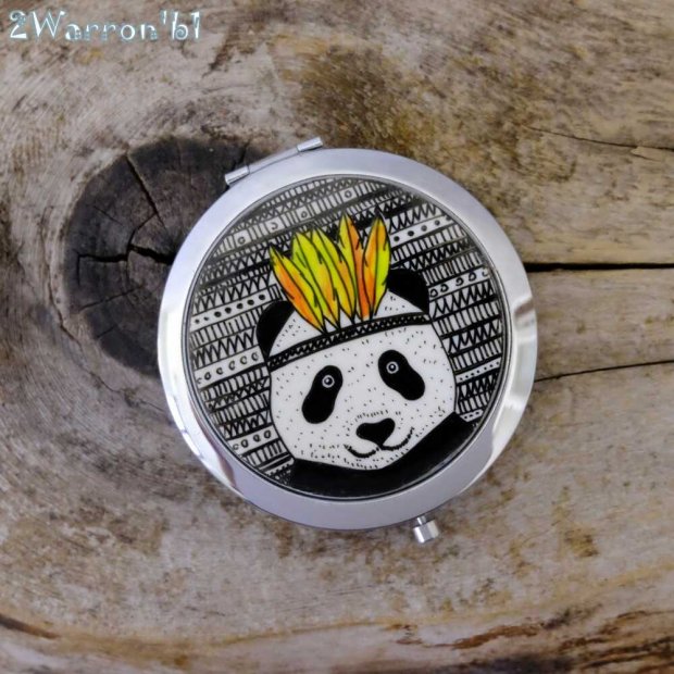 Panda with Feathers Pocket Mirror