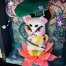 Cat Under Lotus Amigurumi Plush Toy In Display Case