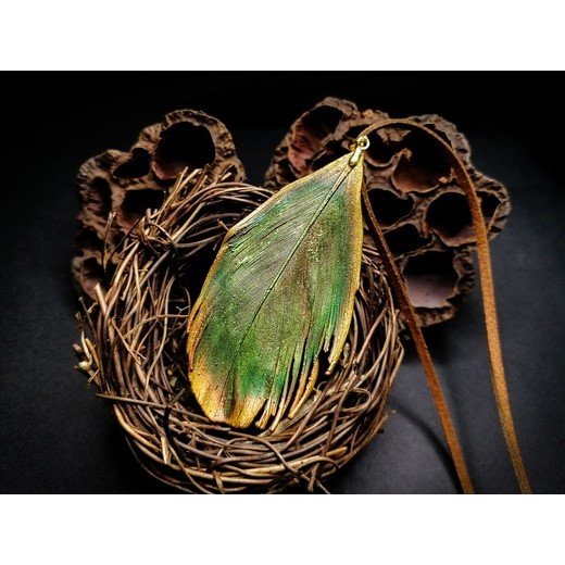 Green Feather Pendant Necklace