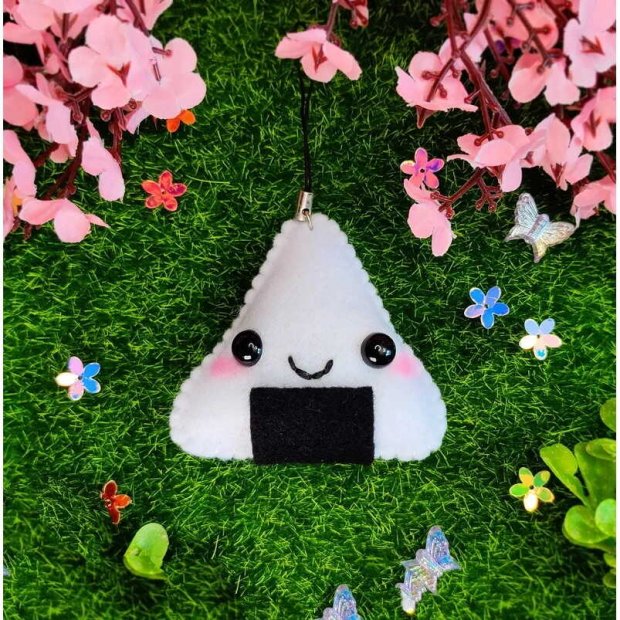 Onigiri With Opened Black Eyes Plush Keychain