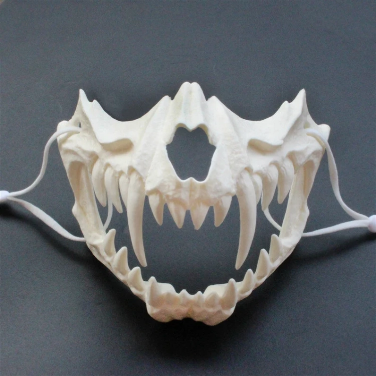 White Skeleton Tiger Face Half Mask