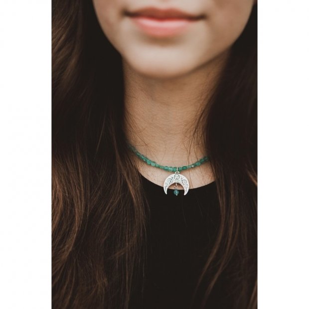 Crescent With Amazonite Pendant Necklace