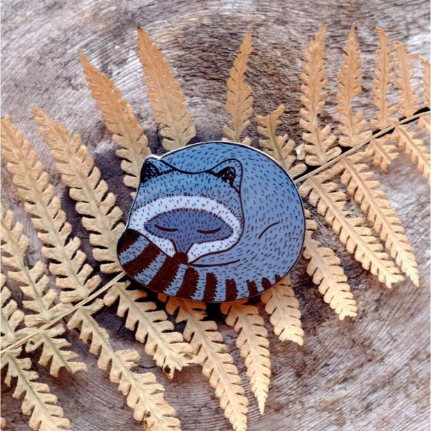 Sleeping Raccoon Brooch