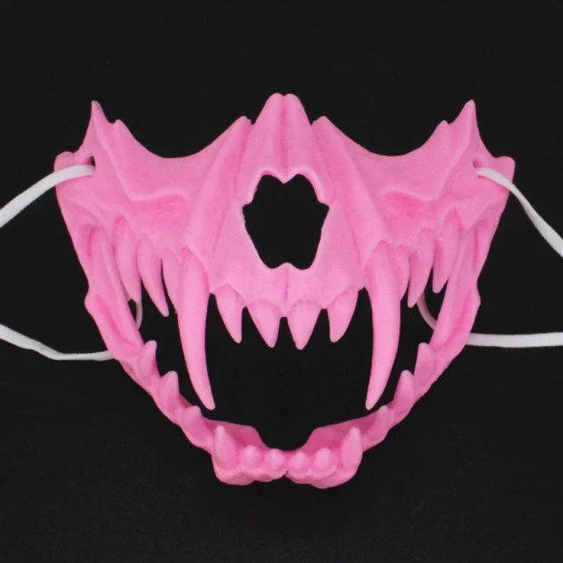 Pink Skeleton Tiger Face Half Mask