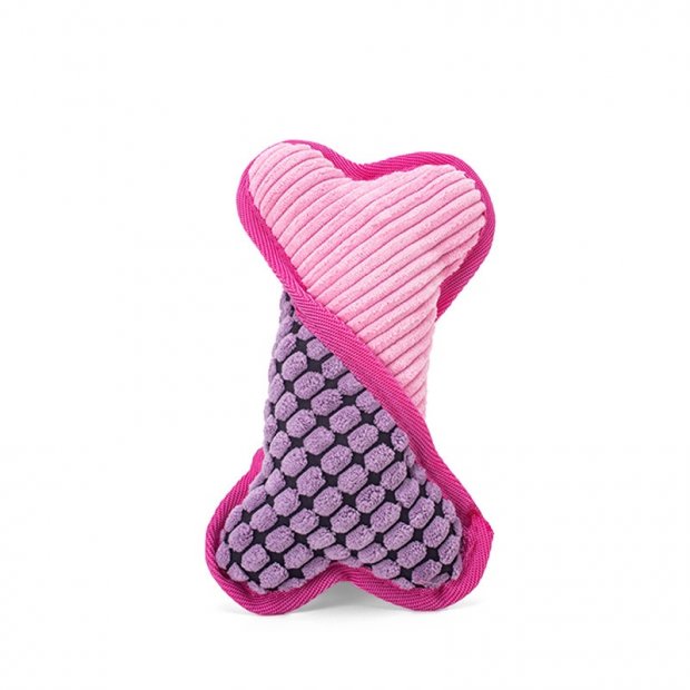 Squeaky Bone Plush Dog Toy (Pink)