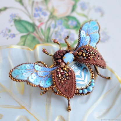 Blue Scarab Brooch