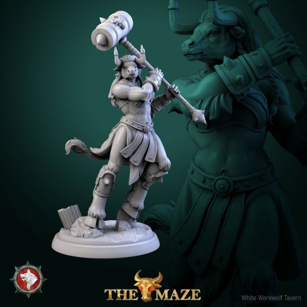 Female Minotaur with hammer 02 Figure (Unpainted)