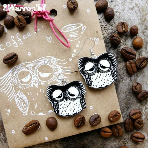 Owl without Coffee Earrings
