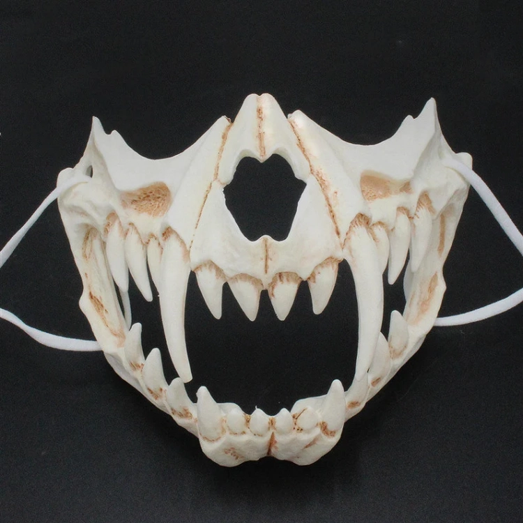 White And Brown Skeleton Tiger Face Half Mask