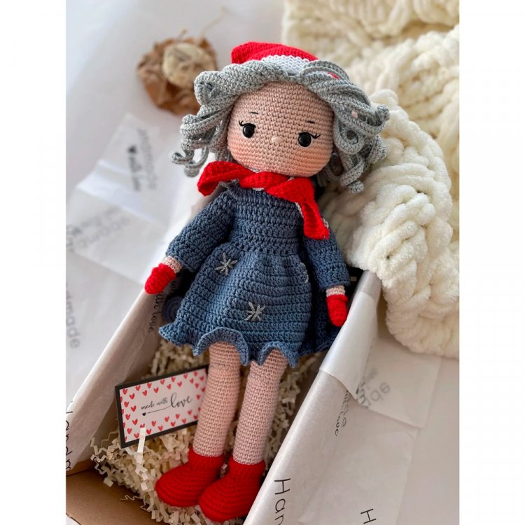 Christmas Crochet Doll (35 cm) Blue Dress