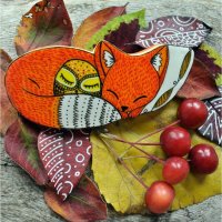 Sleeping Fox and Owl Barrette