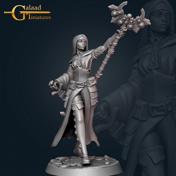 Priestess of the guard with staff and sword Figure (Unpainted)