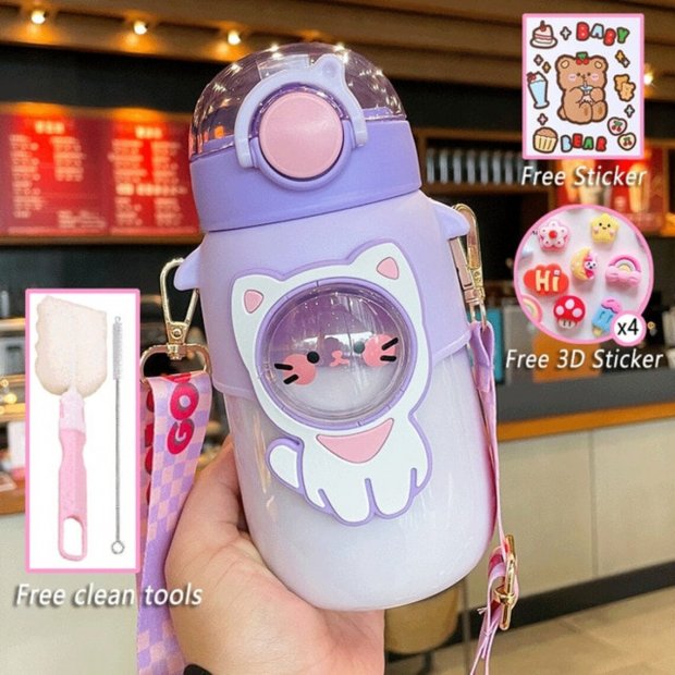 Kawaii Milk Water Bottle with Straw