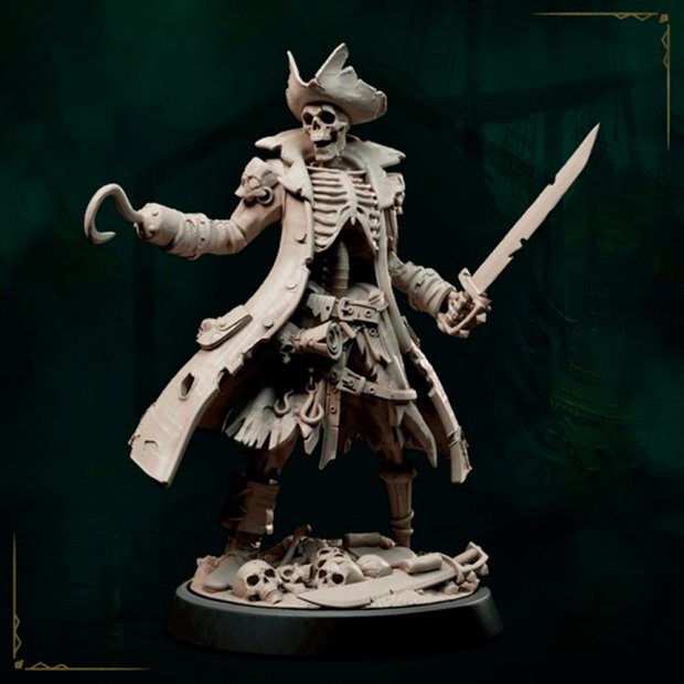 Skeleton Pirate with Hook and Saber Figure (Unpainted)