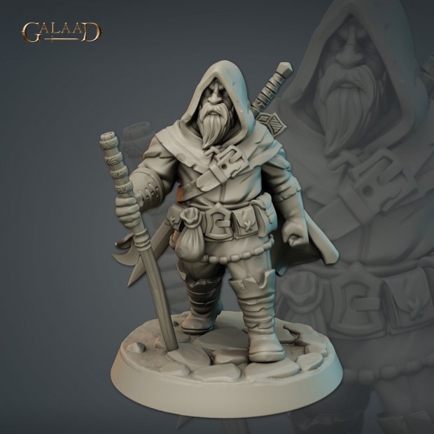 Male Dwarf Caravan with staff and sword Figure (Unpainted)