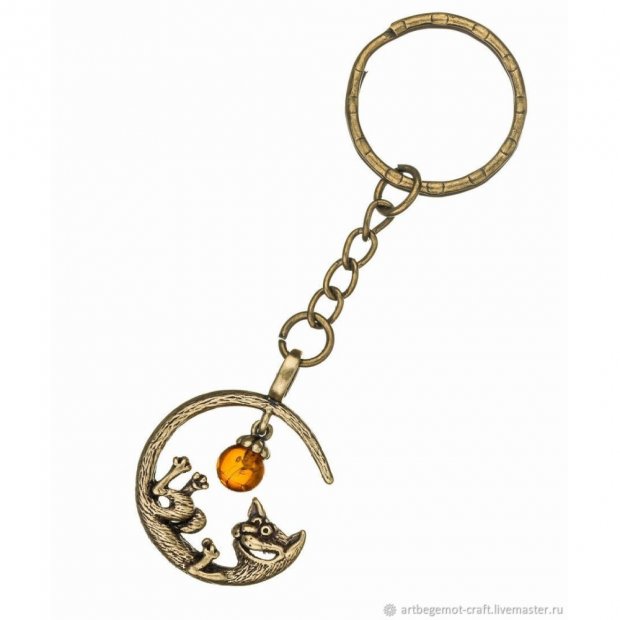 Cat On Moon Keychain