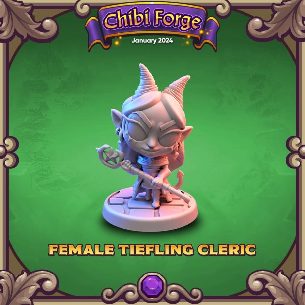 Female Tiefling Cleric Figure (Unpainted)
