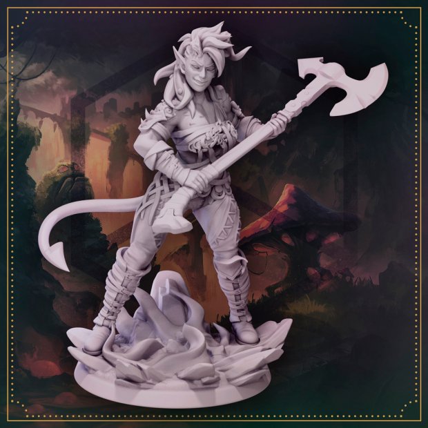 Barbarian Kharlach, Tiefling of the Burning Heart Figure (Unpainted)