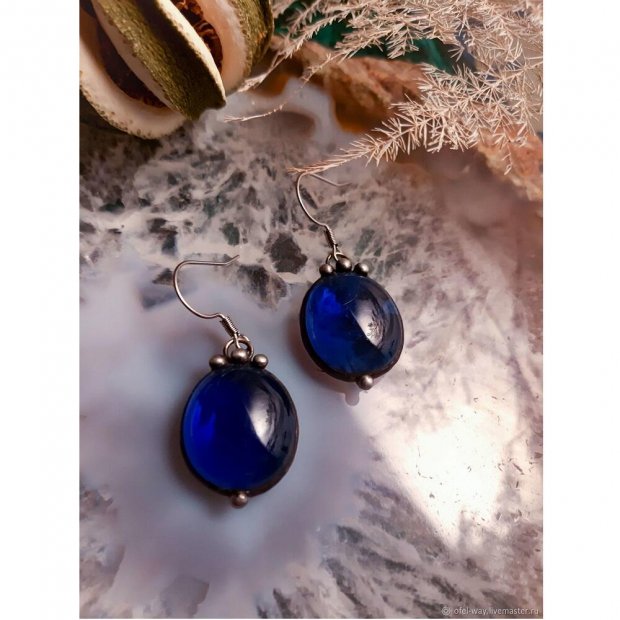 Transparent Dark Blue Drops Earrings