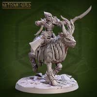 Altave, an Elf Guardian on a Golden-Horned Deer Figure (Unpainted)