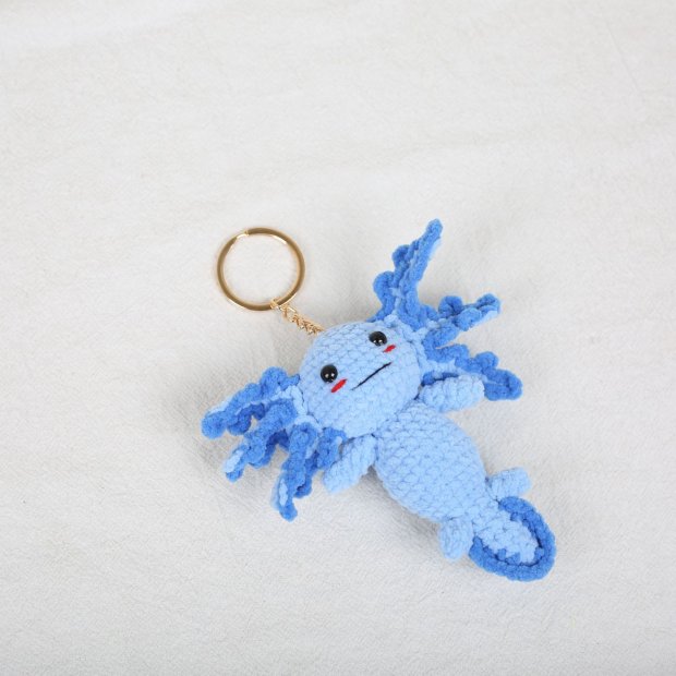 Hand-Knitted Axolotl Bag Charm (Blue Golden Ring)