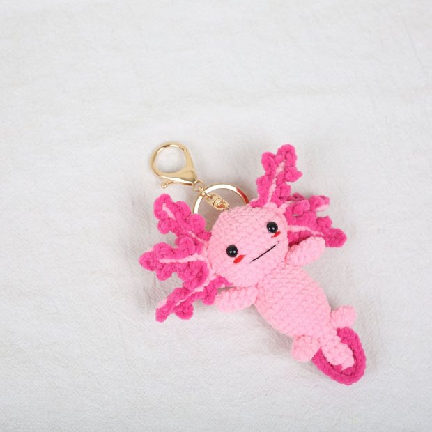 Hand-Knitted Axolotl Bag Charm (Pink Gold Buckle)