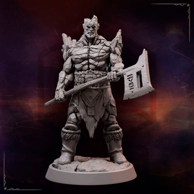 Barbarian Rogdal Onyx, A Stone Half-Giant Figure (Unpainted)