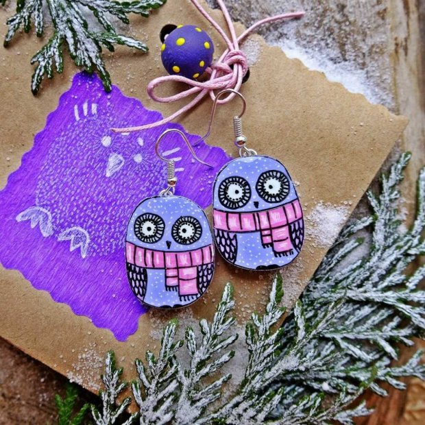 Owl in Scarf Earrings