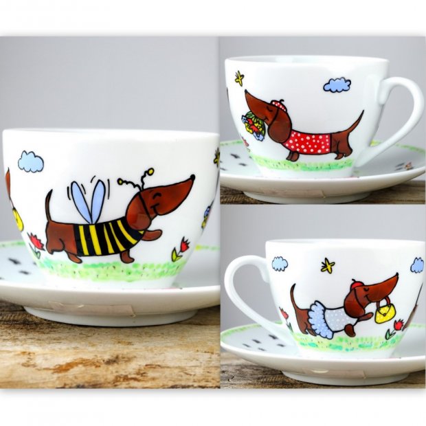 Dachshunds Mug with Saucer
