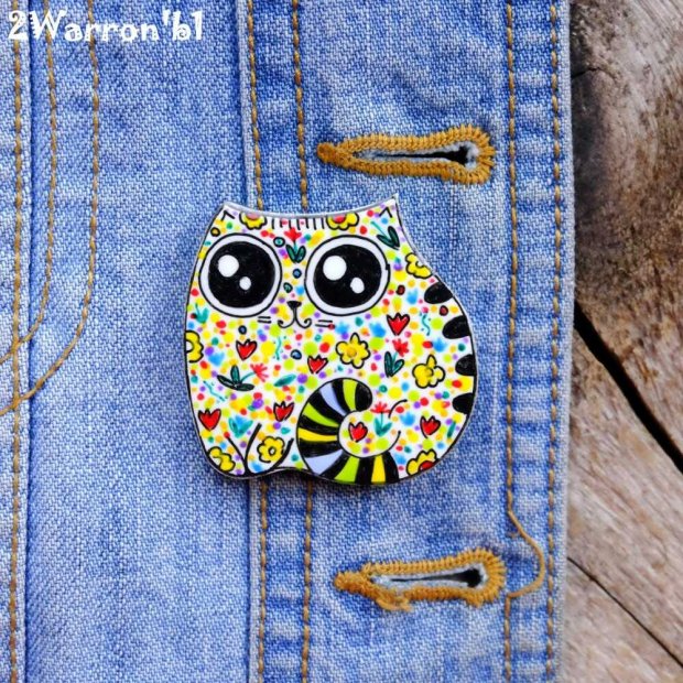 Flowery Cat Brooch