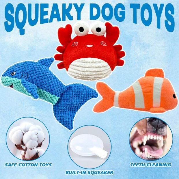 Squeaky Crinkle Plush Dog Toys (5 Pack) | Durable Chew Toys