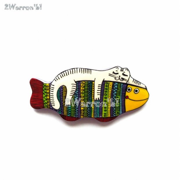 Cat on Fish Barrette
