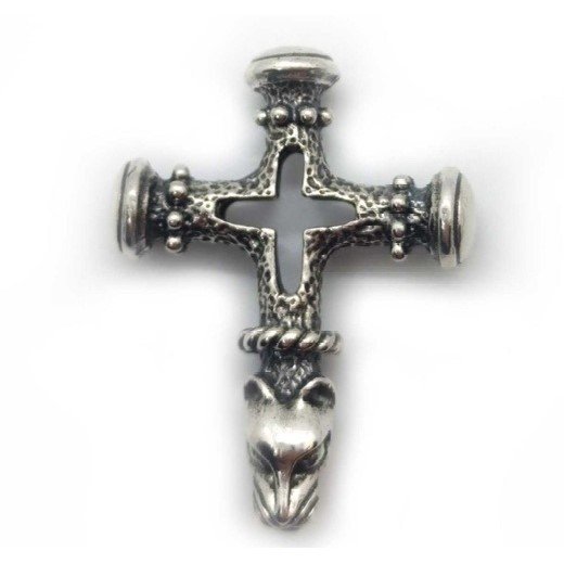 Handmade Wolf Cross Pendant Necklace